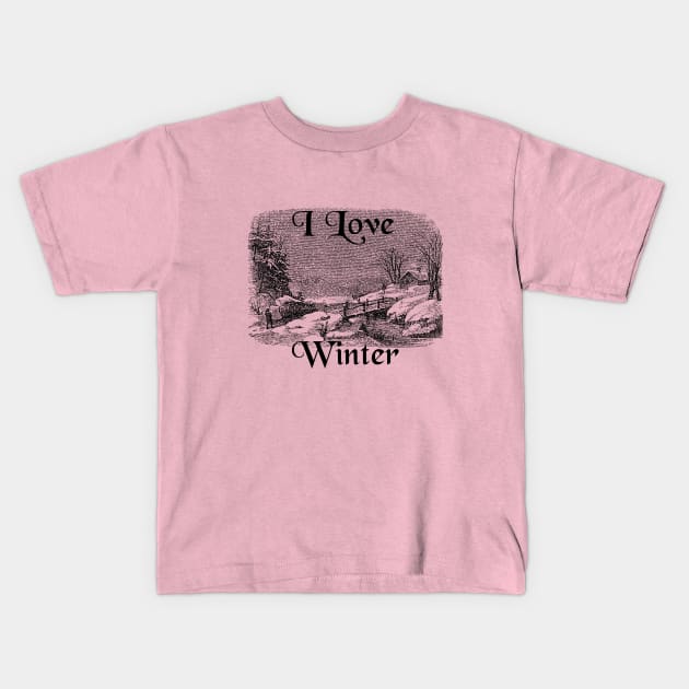 I Love Winter! Kids T-Shirt by D_AUGUST_ART_53